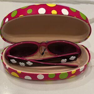 NWT White Camellia Flowers Sunglasses w/Polka Dot Case